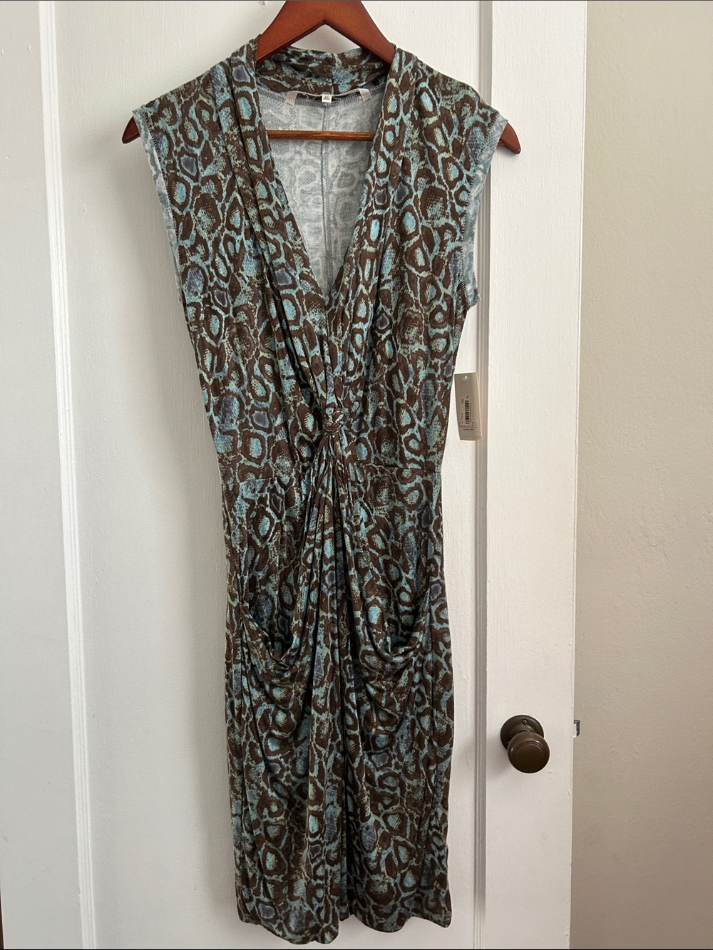 NWT Rachel Roy Twist-Front Printed Dress in Brown & Light Blue